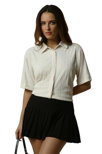 Allen Solly Women White Textured Short Sleeves Shirt