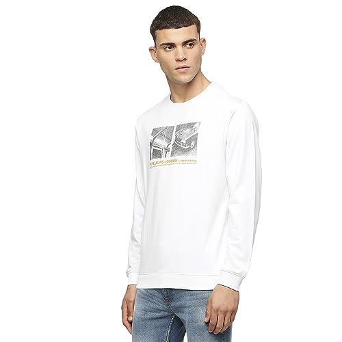 Pepe Jeans Men's Cotton Crew Neck Regular Fit Sweatshirt (PM582655_White (Large)