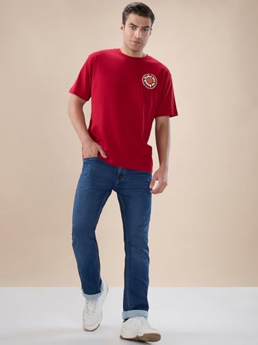 Status Quo Men's Oversized Half Sleeves Round Neck T-Shirt with Back Typography Print | 100% Cotton | Maroon | XL