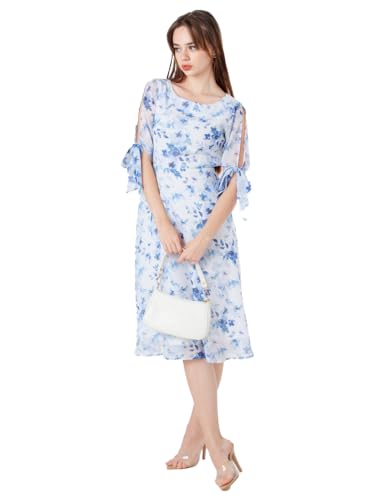 Zink London Women's White Printed Regular Midi Dress