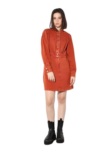 ONLY Women Solid Regular Fit Casual Orange Denim Dress