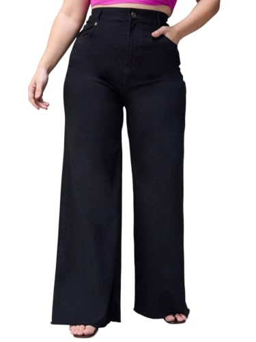 Miss Chase A+ Women's Bootcut High Rise Regular Length Stretchable Denim Jeans (APAW24DEN86-91-445-40, Matte Black, 40)
