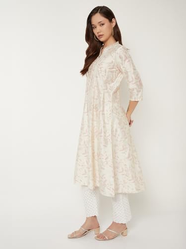 Max Women Floral Print A-line Kurta (White_L)