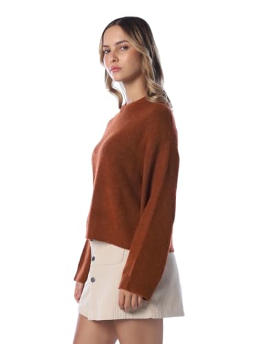 ONLY Women's Solid Regular Fit Brown Sweater