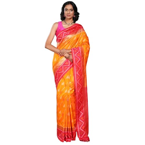 Meena Bazaar Woven Art Silk Saree With Blouse Piece | Orange
