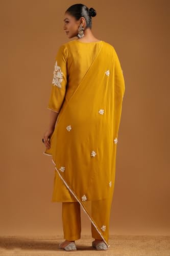Soch Womens Mustard Desert Storm Floral Salwar Suit With Machine Embroidery and Thread Work