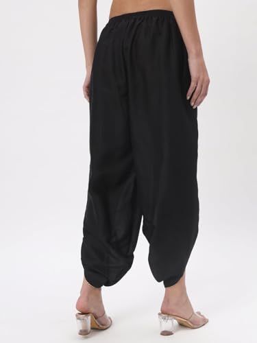 studio rasa Women's Chroma Solid Embellished Dhoti for Festive Wedding Fusionwear (BTWC52305M_Black_Medium)
