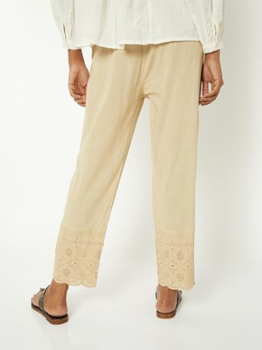 Max Women Embroidered Straight Pants (Beige_M)
