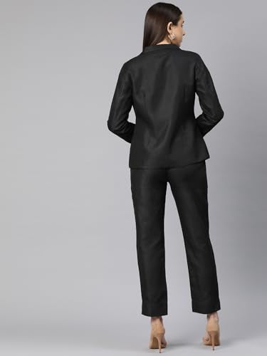 Cottinfab Women Embroidered Black Top with Blazer and Trouser