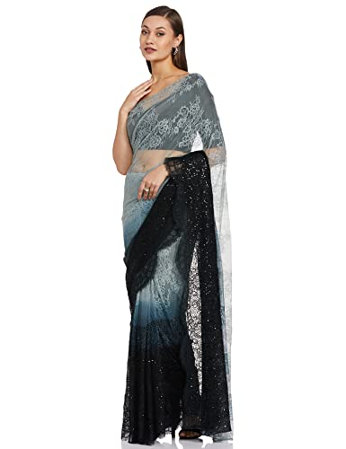 RIVER Women's 100% Nylon Saree with Blouse Piece (RS2SVSR238A_Black)