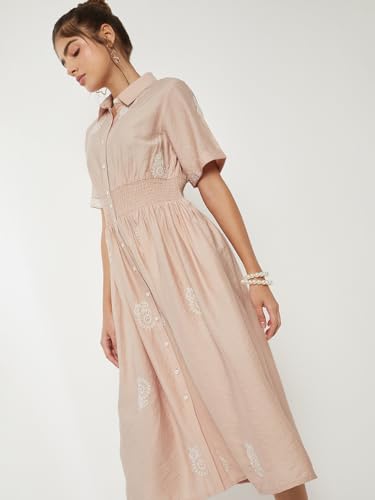 Max Women Embroidered Shirt Dress(Pink_L)