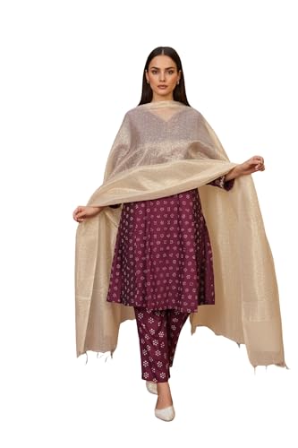 W for Woman Textured Solid Zari Work Tissue Dupatta - Gold (W82143-313555-FS)