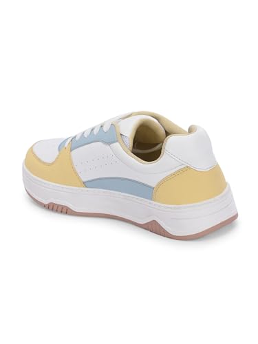 Centrino Women Casual Sneaker | Ultra Soft Cushion | Trendy & Lightweight Design | Low Top Flat Sole | Colorblock Sneakers | White Sneakers Girl Shoes 7612-5
