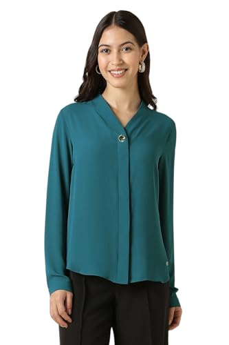 Women Blue Solid Long Sleeves Shirt