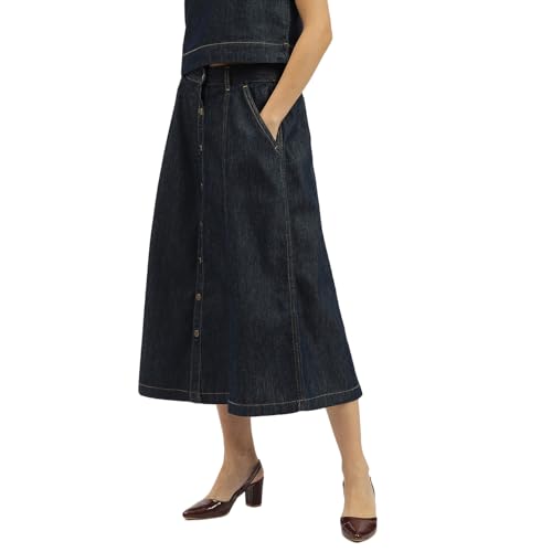 United Colors of Benetton Solid Denim Skirt (Size:24)-25P4DENIM752I90124 Blue