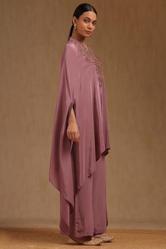 Soch Womens Onion Pink Crepe Embroidered Kaftan Suit With Cutdana