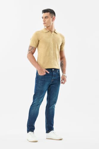 SNITCH Men Casual Jeans | Slim Fit Blue Mid Rise Streetwear Style | Durable Cotton Blend with Smooth Texture & Medium Stretch for Everyday Comfort