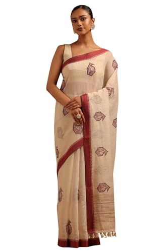 Soch Womens Maroon Chanderi Warli Saree With Hand Embroidery