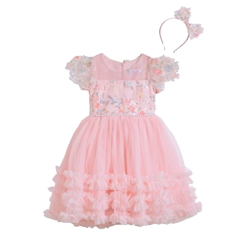 Hopscotch Girls Pink Short Sleeves Sequin Embellished Dress for Age (12-24 Months)