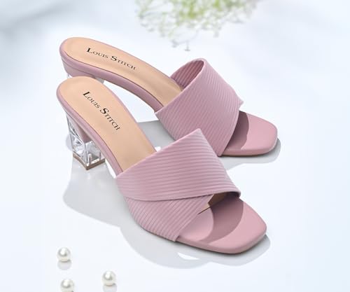 LOUIS STITCH Women’s Nude Pink Block Heel Sandals | Comfortable Sandal for Ladies | LSOF-LDBH-TXMUNU | UK-4
