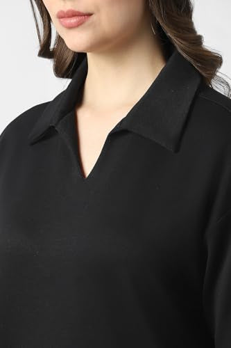 Women Black Solid Formal Stylized Neck Top