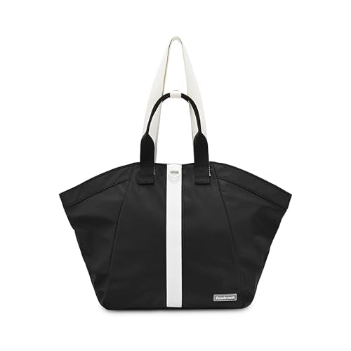Fastrack Black & White Tote Bag for Women | Large Nylon Tote with Zipper Closure, Webbing Strap, Internal Utility Pockets & Double Handle | Lightweight Everyday Shoulder Bag for Work, Travel & Errands