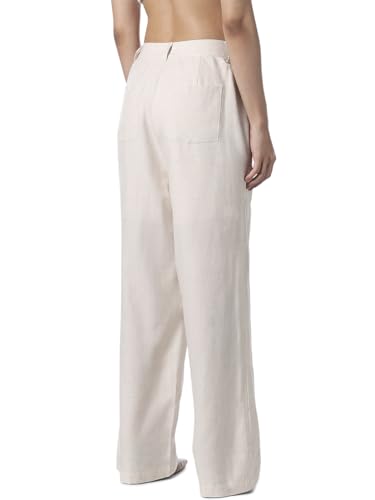 ONLY Women's Self Design Loose Fit High-Rise White Pants