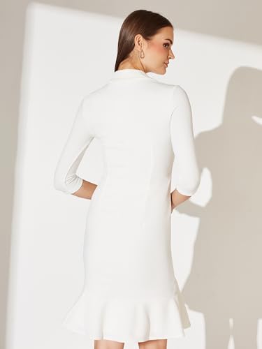 Miss Chase Women's Double Breasted Knee Length Dress (MCAW25D85-59-114-03, Off White, S)