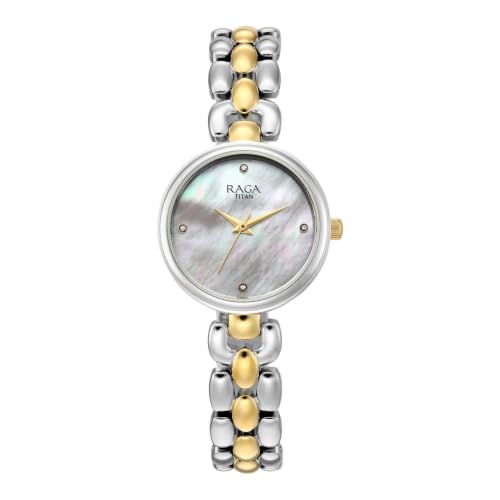 Titan Raga Showstopper 5.0 Quartz 3 Hands Round White MOP Dial, Rose Gold Strap Watch for Women - 95461BM01