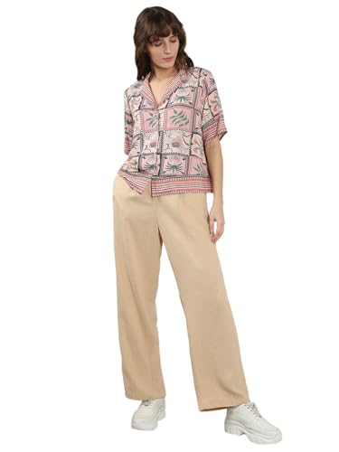 VERO MODA Women's Viscose Regular Fit Pink Shirt