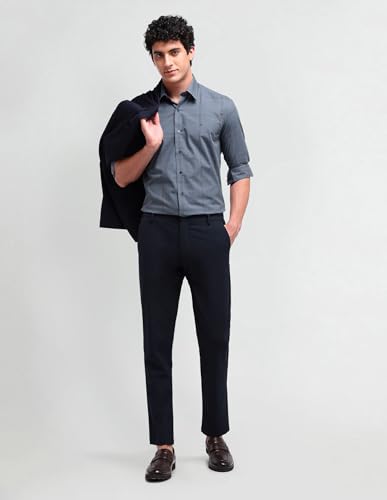 Arrow Men's Checkered Slim Fit Shirt (ANAISH1003_DK. Blue