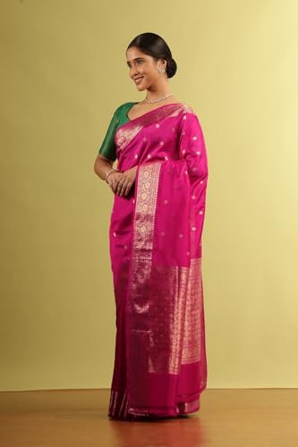 Taneira Women Dark Pink Silk Viscose Woven Saree With Unstitched Blouse Piece (SHG08H00224-Dark Pink)