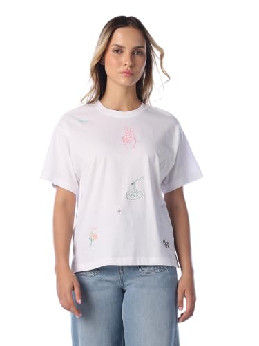 ONLY Women's Graphic Print Regular Fit White T-Shirt
