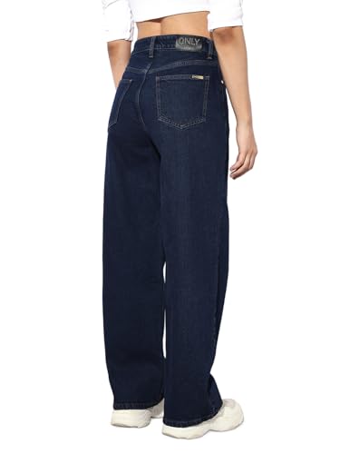 ONLY Women's High Rise Wide Leg Jeans Dark Blue Denim