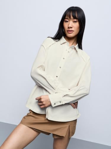 The Souled Store: Ivory Heart Women and Girls Full Length Spread Collar Solid Cotton Oversized Drop Shoulder Breathable Streetwear Lightweight Everyday Shirt