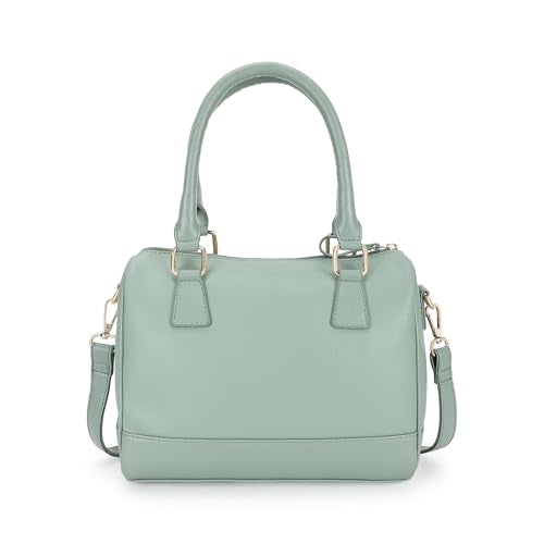 Fastrack Women Carryall Satchel with Top Handles and Adjustable Shoulder Strap - Stylish Barrel Bag with Secure Zip Closure for Everyday Use, Green
