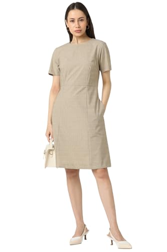 Van Heusen Women's Polyester Blend Modern Knee-Length Dress (VWDRCRGBT93729_Beige