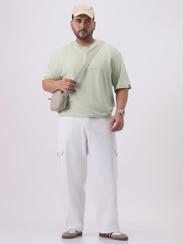 Urbano Plus Men White Mid Rise Loose Baggy Fit Cargo Jeans with 6 Pockets Non-Stretchable (plusjeanlscargop-white-38)