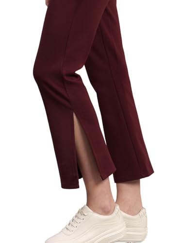VERO MODA Women's Slim Fit High-Rise Maroon Pants
