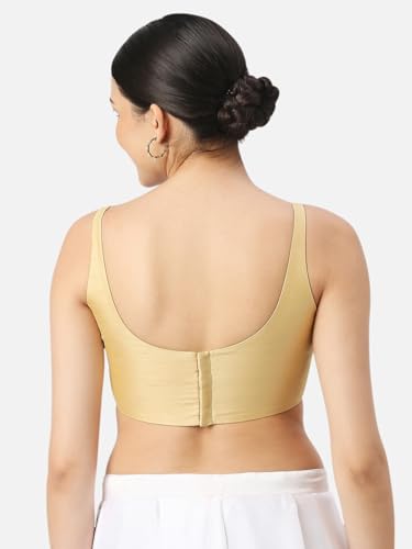 Biyu Women's Art Silk Solid Round Neck Sleeveless Readymade Saree Blouse