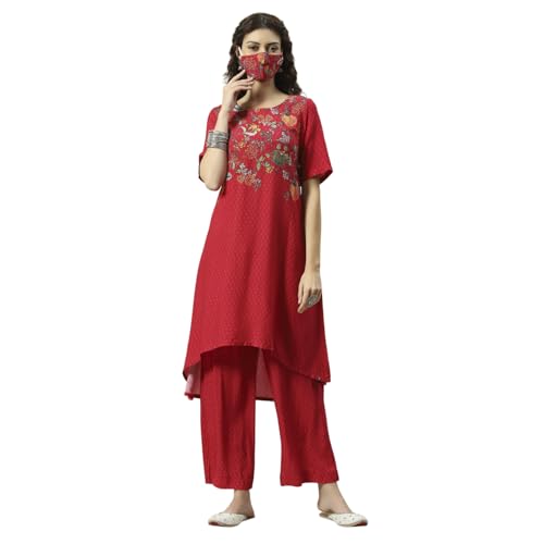 BIBA WOMEN PRINTED STRAIGHT SALWAR KURTA DUPATTA(SKD7426E_RED_36)
