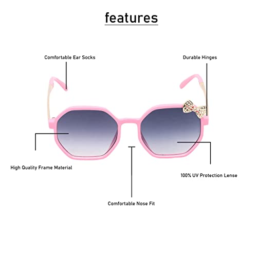 SPIKY Girl's Hexagon Polarized Sunglass With Protective Case Pink Frame, Black Lens, Free Size - (Pack of 1)
