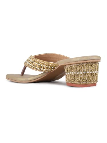 Inc.5 Womens Gold Ethnic Embellished Round Toe Block Heels