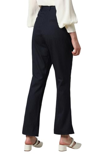 Van Heusen Women Navy Stripe Formal Regular Fit Trousers