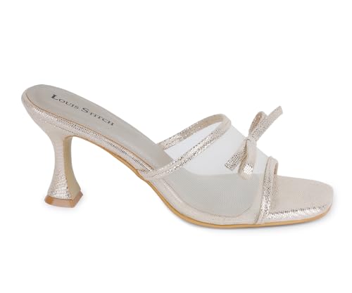 LOUIS STITCH Beige Stylish Transparent High Heels Sandal for Women | Pointed Heel Fashionable & Comfortable Sandal | LSOF-LDPH-BWNTGD | UK-3