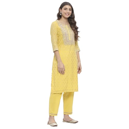 BIBA Women's Yellow Polyester Straight Kurta Sets_42