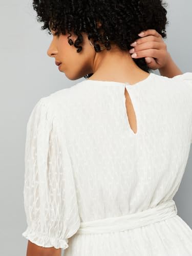 Max Women's Polyester A-Line Below The Knee Dress (DTI3809_Ivory