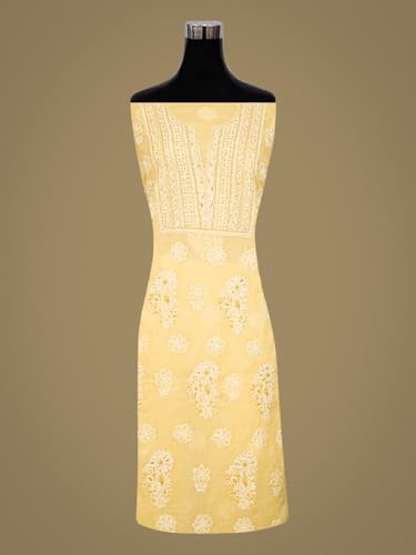 Ada Hand Embroidered Lucknowi Chikankari Unstitched Chanderi Dress Material Suit Piece with Dupatta for Women with Cutdana Work 01A871540 Yellow