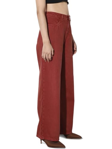 ONLY Women's Solid Wide Leg High-Rise Red Jeans