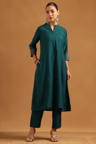 Soch Womens Teal Silk Blend Botanical Zari Embroidery Salwar Suit